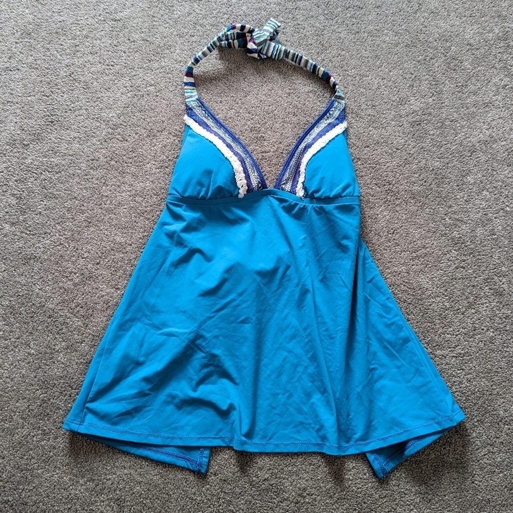 Lucky Brand Vintage blue bathing suit bikini top women's Small